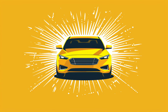 Bright yellow car icon logo radiating enthusiasm and joy