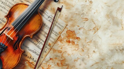 Violin music instrument on grunge light background illustration - obrazy, fototapety, plakaty