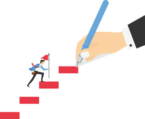 Adobe Personal development concept. Future success. first step. Businessman running climbing stair for successful career achievement with help of big leader hand, development growth progress viArtwork