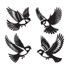 Flying Bird Set silhouette, Bird Silhouettes Illustration,  Classic Bird Silhouette Collection, Bird Silhouettes in Black & White,  Bird Silhouettes Illustration, Flying Bird Set silhouette PNG