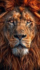 Naklejka premium Wildlife Portrait A close-up portrait of a majestic lion, capturing the essence of wildlife in detail