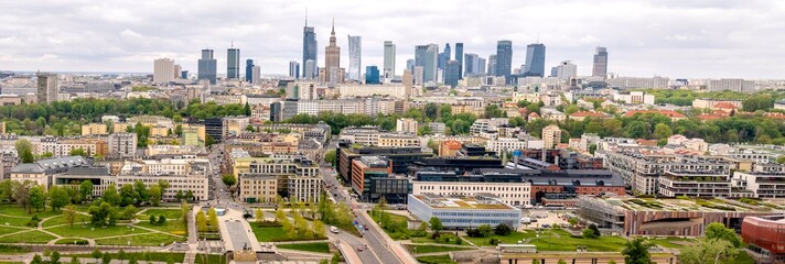 Warszawa, panorama miasta z okolicy mostu Świętokrzyskiego - obrazy, fototapety, plakaty