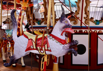 old fashioned animal themed carousel ride
