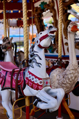closeup details of the antique carousel ride