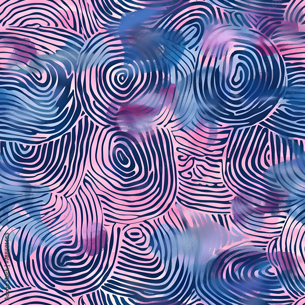 Poster a blue and pink swirl pattern with a blue and pink background. the pattern is made up of circles and