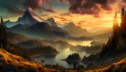 Fotobehang sunset in the mountains © Frantisek