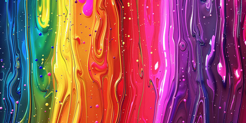Multi-colored paint flows and drips abstract background banner. Drops of rainbow paint poster....
