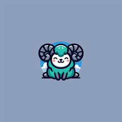 Kawaii goat logo, cute sticker, Cute goat brand mascot cartoon character, Animal Logo, Vector illustration of cute shape goat