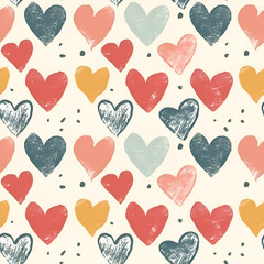 A pattern of hearts with different colors and sizes. The hearts are painted in a way that they look like they are drawn with a brush. Generative AI