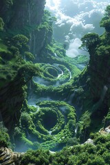 Earth Day in an alternate dimension, where water flows uphill and trees grow in spirals - obrazy, fototapety, plakaty