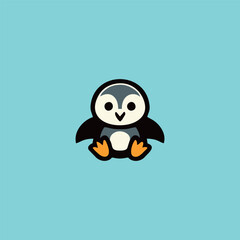 Kawaii penguin logo, cute sticker, Cute penguin brand mascot cartoon character, Animal Logo, Vector illustration penguin cute shape
