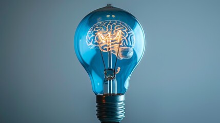 Light bulb with brain shaped filament - obrazy, fototapety, plakaty