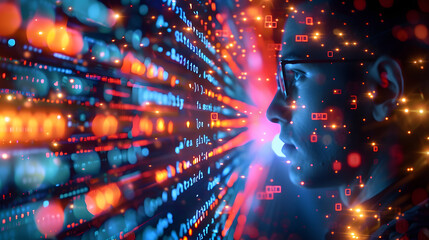 Internet network technology, IoT, digital software development, computer code, modern technology concept. Networking with wireless connections, cloud computing, laptop scripting