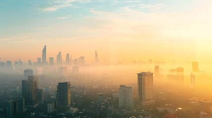 Fototapeta premium Contrasting Skies: A Bustling Cityscape's Stark Visual Narrative on Air Pollution