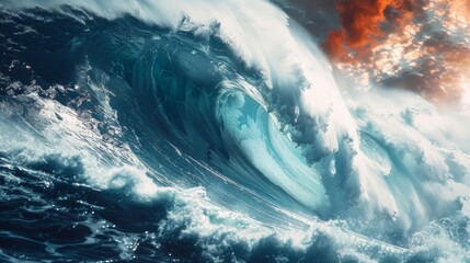 A surfer riding a massive wave in Hawaii - obrazy, fototapety, plakaty