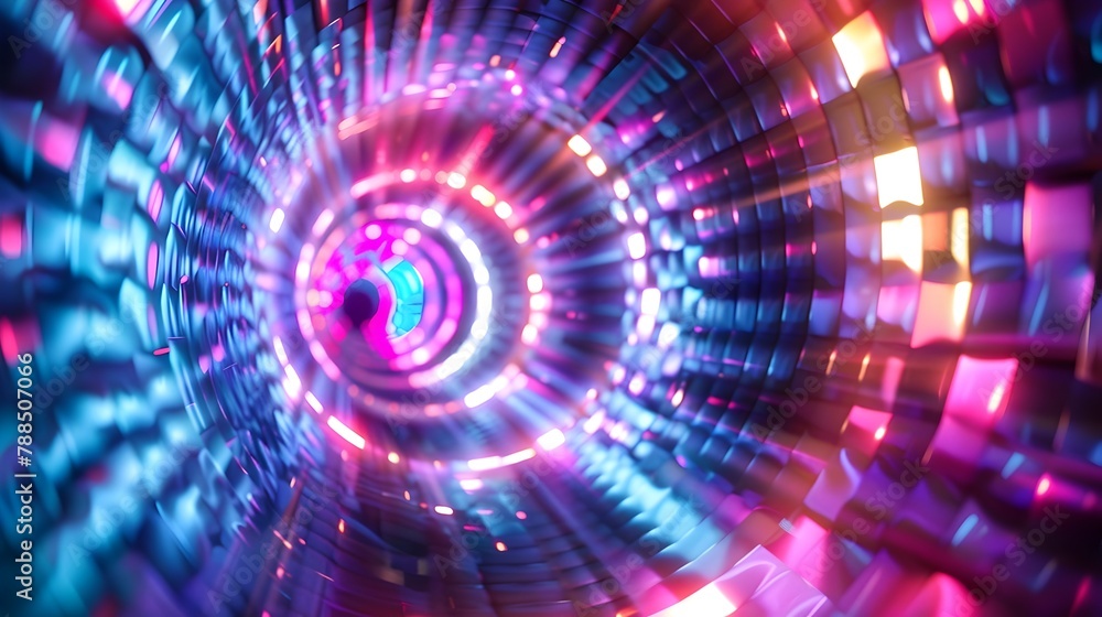 Poster multicolor light show illuminates infinite 3d tunnel - a vibrant journey of digital art and design