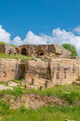 mardin dara ancient city cemetery section ancient settlement and underground cistern and dungeon illuminated