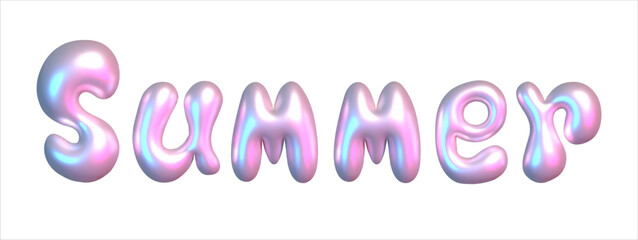 The inscription Summer is made from 3D letters, completely vector, created using a gradient mesh. 3D alphabet in y2k style on a transparent background