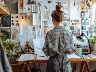 Fototapeta na wymiar A fashion designer sketching new ideas in a chic studio