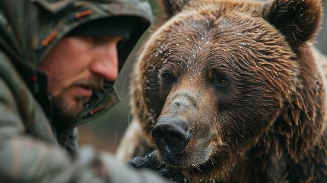A wildlife biologist tagging bears