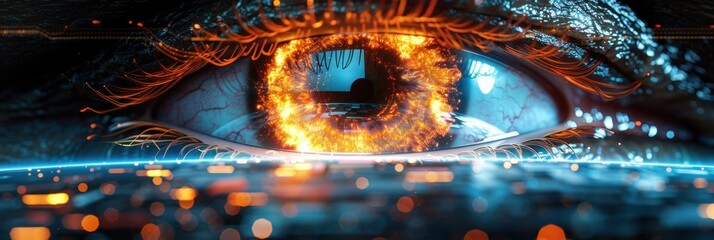 Close-up of a person's eye with bright lights in the background