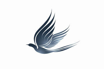 The refined lines of an abstract bird logo in flight, captured in high definition and isolated on a white solid background, exuding simplicity and grace.