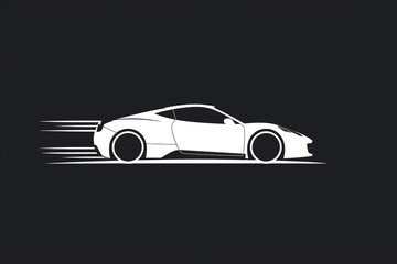 Thin line white car icon logo with a minimalistic, contemporary aesthetic