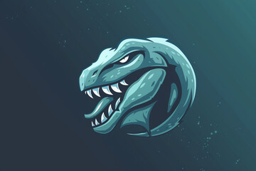Tranquil aquamarine Tyrannosaurus logo, evoking a sense of calmness.