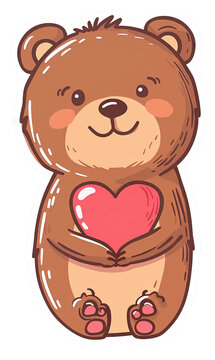 A bear hugging a heart ,pocket sticker, icon design, flat color