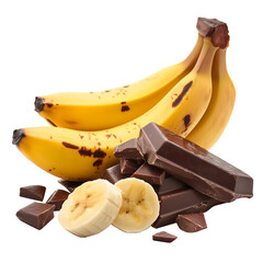 Banana and chocolate isolated on transparent background Generative Ai.