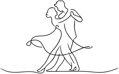 Dancing couple continuous line vector illustration, silhouette Dancing couple