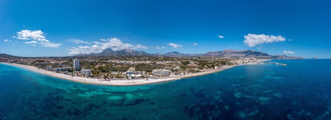 Aerial drone photo of the Spanish town of L'Albir in Spain Alicante showing the beach front on a...