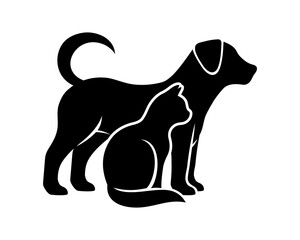 Pets icon cat with dog on white background.