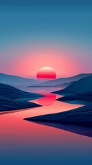 Pink sunset over the mountains
