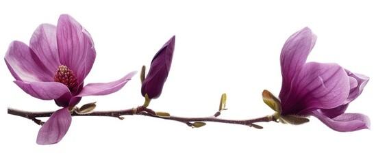 Magnolia felix, a purple magnolia flower, is set apart against a white backdrop with a clipping...