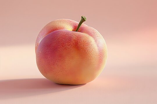 Produce a digitally rendered image of a luscious peach, focusing on the velvety skin texture and the subtle gradient of warm colors, evoking a sense of sweetness and warmth
