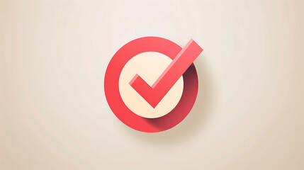 A red and white check mark in a circle on a beige background. The check mark is a symbol of...