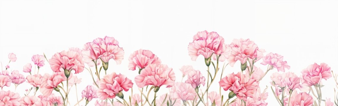 Carnation flowers on heart frame with copy space on pastel background. For posters, greeting card.