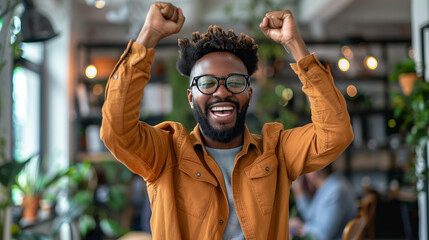 Someone receives a promotion or achieves a long-term career goal, their expression a mix of pride and elation as they celebrate their professional success and advancement.