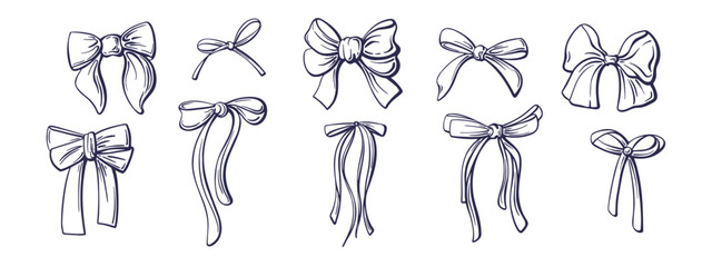 Bow set. Hand drawn ribbons, silk bows for gifts