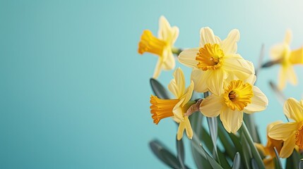 Fototapeta na wymiar A vibrant bouquet of yellow daffodils and Easter bells captured in stunning detail showcasing the beauty of blooming spring flowers This mockup serves as a perfect template for celebrating 