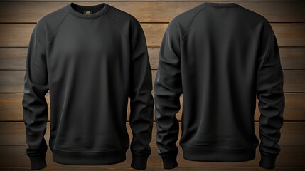 Set of black front and back view tee sweatshirt sweater long sleeve