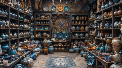 Goblin market, trinkets and tricks, hub of mischief and marvel, detailed curiosity, bright bargain, hidden wares  - obrazy, fototapety, plakaty