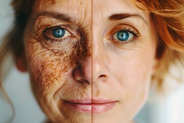 Division of Aging and Skincare Treatments: Dual Portraits Showcasing the Effectiveness of Aging Studies.