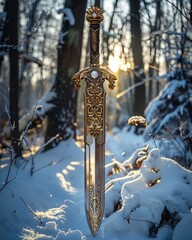 Valkyrie Sword, chooser of slain, blade that bids warriors to Valhalla, detailed honor, morning choice, battle s end - obrazy, fototapety, plakaty