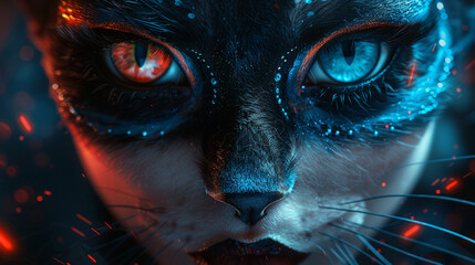 Beautiful cat woman portrait, ideal for Halloween party invitations.