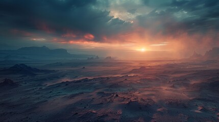 Fototapeta na wymiar A beautiful sunset over a vast desert landscape.