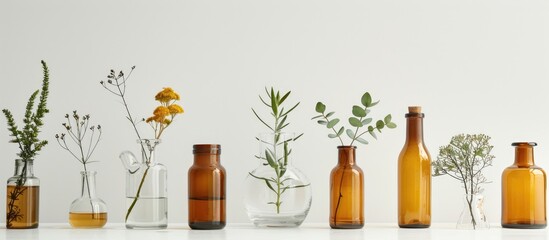 Upward arrangement of glass bottle and plant