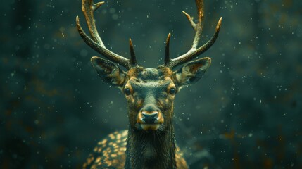 A deer stands in the rain - obrazy, fototapety, plakaty