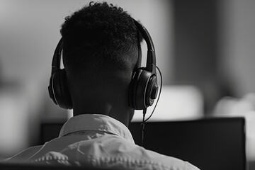 person with headphones, Listening Music on Headphones